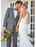 Halter Ivory Chiffon Satin Floor Length Wedding Dress
